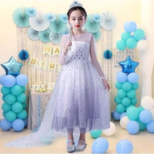 Snow Queen 2 White Girls Anna Elsa Dress Halloween Costume Christmas Children Gowns Infant Chrismas Kids Holiday wig
