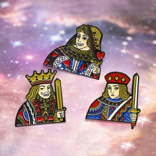 Funny Poker King Queen Knight Brooches Smile queen Colour Pattern poker J Q K Enamel Pin Lapel Badge Jewelry for Friends Gift