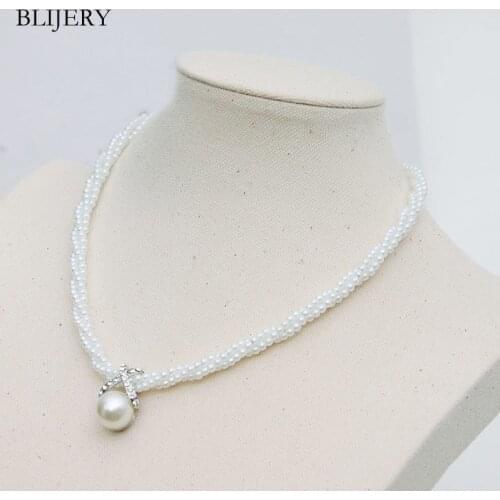 BLIJERY Women Charm Pendant Chain Choker Crystal Pearl Statement Chokers Necklaces Fasion Wedding Party Jewelry Gifts