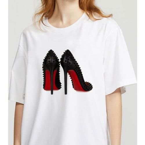 Women Vintage Style Fashion High Heels Print Funny Summer T shirt Women Princess Short Sleeve T Shirt
