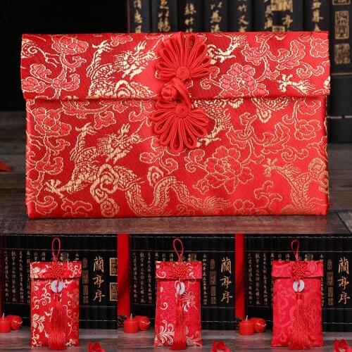 1 Pc Brocade Tassel Chinese Style Lucky Money Bag Red Envelope Post Card Photo Letter Storage Envelope Happy New Year Pocket