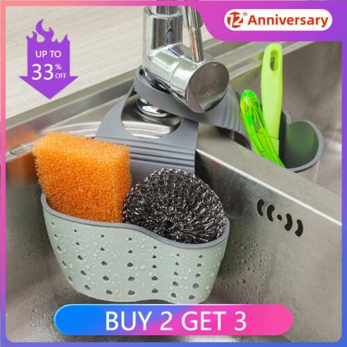 1Pcs Kitchen Accessories Utensils Organizer Adjustable Snap Sink Soap Sponge Holder Hanging Drain Basket Gadgets