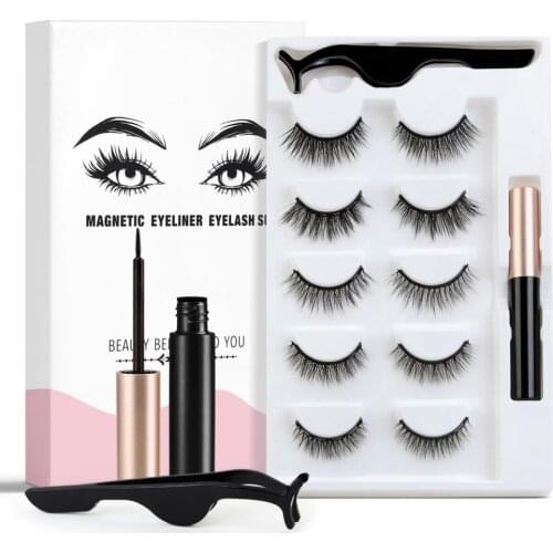3/5pair 3D Magnetic Artificial Eyelashes Liquid Eyeliner Tweezer Makeup Tool Set High Quality Eyes Makeup