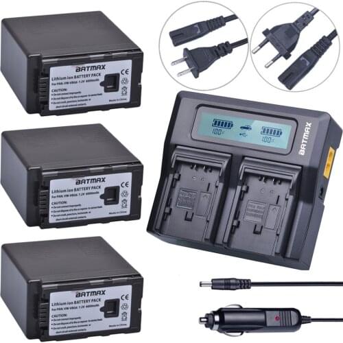 3Pcs VW-VBG6 VWVBG6 VBG6 VW-VBG6GK Battery+LCD Rapid Dual Charger for Panasonic AG-AC7 ,AG-AC160A,AG-HMC154ER HMC154GK AGHMC154P