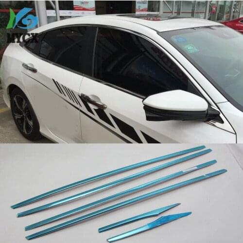 6PCS For Honda Civic Sedan 2016 2017 2018 Bottom Door Side Window Surround Chrome Cover Trim Line Strip Sticker Molding