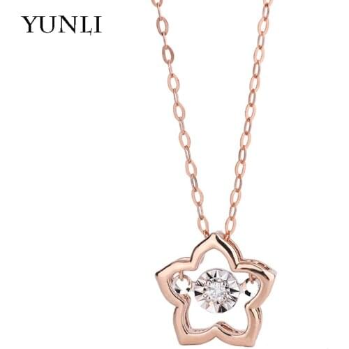 YUNLI Natural Diamond Real 18K Gold Pendant Necklace Beautiful Star Pure AU750 Solid Gold Chain for Women Fine Jewelry Gift PE09