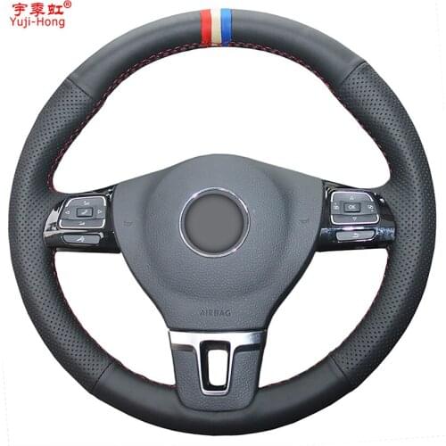 Yuji-Hong Artificial Leather Car Steering Wheel Covers Case for Volkswagen VW CC Golf 6 Tiguan Passat Touran Hand-stitched DIY