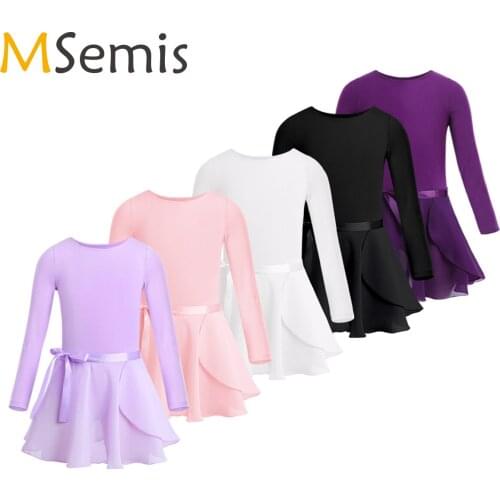 Girls Cotton Ballet Tutu Dance Leotard with Chiffon Tied Skirt Child Gymnastics Leotard Dress Kids Stage Party Dance Costume Set