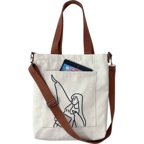 PURFAY Canvas Capacity Women Shoulder Bag Cotton Tote Shopper Bag Eco Reusable Travelling bag Cloth Messenger Bag