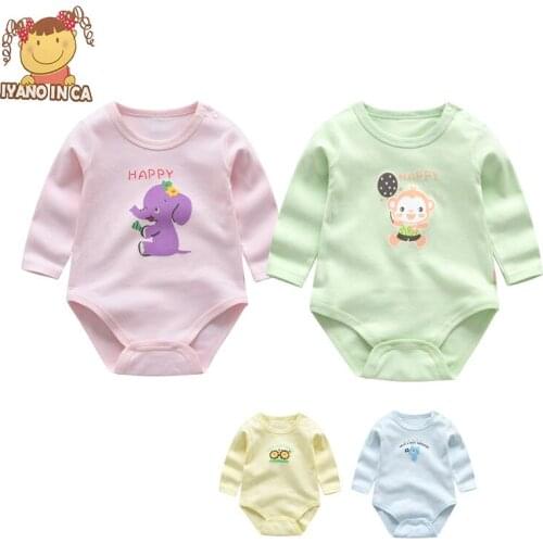 2020 Baby Rompers Newborn 100% Cotton Long Sleeve Jumpsuit Unisex Solid Color Boys Girls 0-24 Months Cartoon Clothing