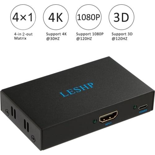 Black Portable Plug and Play Low Power Consumption 4K HDMI Switcher 1 in 2 Out Two Port 1.4V Splitter Box Hub