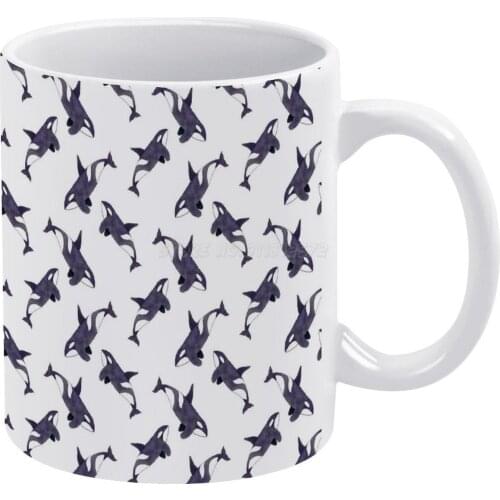 Watercolor Monochrome Pattern with Orca White Mug Coffee Mug 330ml Ceramic Home Milk Tea Cups and Mugs Travel Gift for Friends W