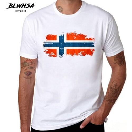 BLWHSA Norway Flag Printing T shirt Men Fashion Casual Short Sleeve Cotton Summer T-shirts Funny Norwegian Flag Men Tshirts