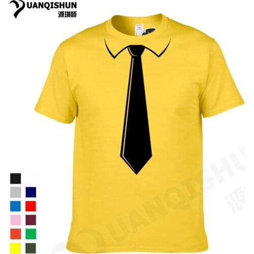 YUANQISHUN Brand Mens T-shirts College Style Fashion Simple Fake Tie Print Tuxedo Tee Tops Cotton Leisure Short Sleeves Tshirt