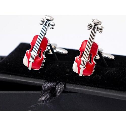 Mens Brass Guitar Cufflinks Red Musical Instruments Pin Silvery Saxophone Cuff Buttons Novelty Jewelry For Wedding Gifts