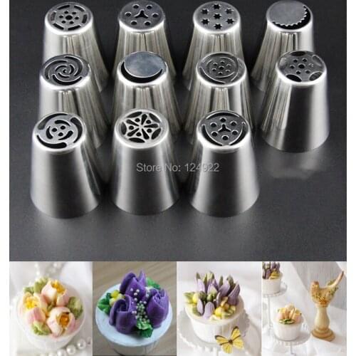 11 Pcs/set Larger Stainless Steel Russian Tulip Icing Piping Nozzles Fondant Cake Decorating Tip Sets Tools