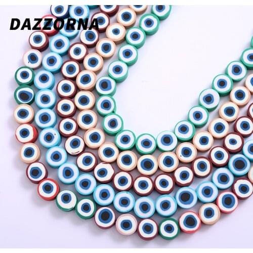 New 4colors Polymer Clay Beads Eye Pattern Printing Beads Clay Spacer Loose Beads For Necklace Diy Bracelet Accessories