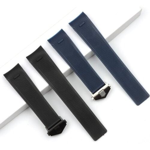 Top Quality Black Blue Curved End 21 22mm Silicone Rubber Watchband For TAG Heuer CAY211B WAY201A Watch Strap Folding buckle