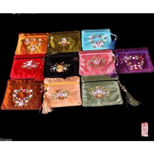 Wholesale10pcs Chinese Handmade Silk Embroidered Ribbon Floral Square Cute Bag