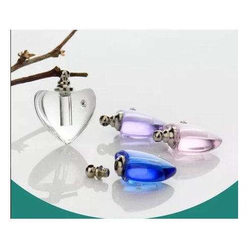Wholesale Heart Crystal vial pendant Mini Perfume oil bottle diy necklace name on rice art Essential oil jewelry lanugo bottles