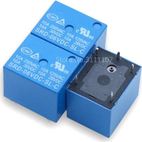 5PCS Relay SRD-05VDC-SL-C SRD-03 05 06 09 12 24 12VDC-SL-C 5PINS 3V 5V 9V 6V 24V 12V High-quality 10A 250VAC 5 pin