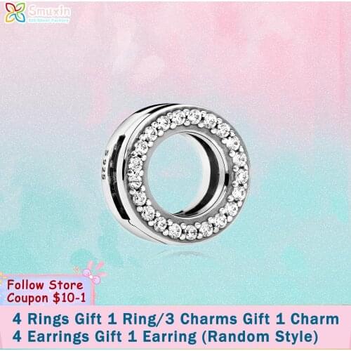 Smuxin 925 Sterling Silver Bead Circle of Pave Clip Charms fit Original Pandora Bracelets for Women Jewelry Making Girl Gift