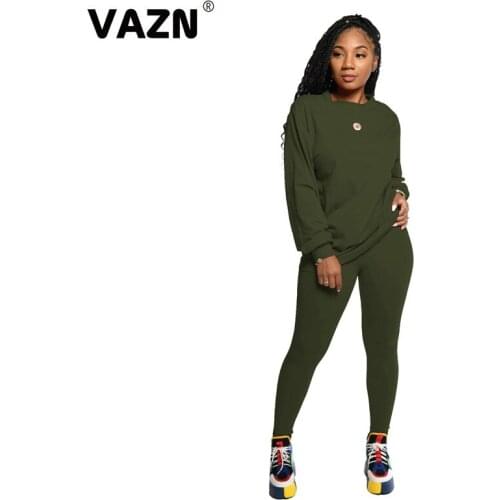 VAZN 2020 Autumn High-end Energy Young Casual Soft Elastic Solid Full Sleeve Top Long Pants Tracksuits Slim Women 2 Piece Se