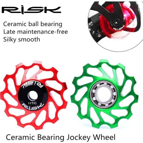 RISK MTB Road Bike 11T Aluminum Alloy Jockey Wheel Rear Derailleur Ceramic Bearing Guide Wheel MTB Bicycle Jockey Roller Parts
