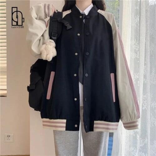 Luck A Casual Baseball Jacket Women 2021 Autumn Korean Loose BF Student Retro Female Single Breasted Fashion Streetwears