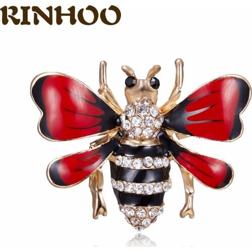 Womans Cute Cartoon Bee Brooch Pin Vintage Red Enamel Insect Animal Brooches Fashion Jewelry Clothing Bag Hat Scarf Accessories