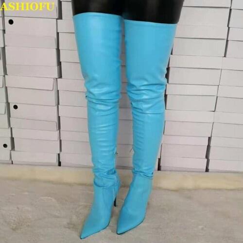 ASHIOFU Handmade Real-photos Hot-style Womens Thigh High Boots Party Prom Sexy Booties Striper Club Evening Fashion Winter Boots