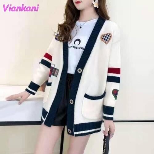 2021 New Year Womens Cardigan Angola ins Jacket Tide Loose Embroidery Women Korean Fashion Net Red Sweater Fall Cozy Knitwear