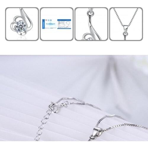 925 Silver Stylish Flower Circle Cubic Zirconia Pendant Necklace Female Women Necklace Simple for Party