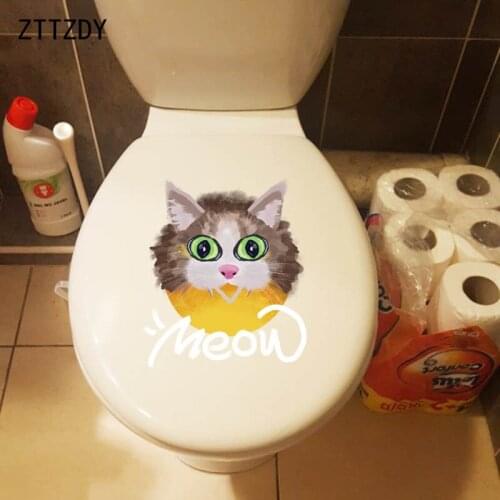 ZTTZDY 19.7*23CM MEOW Creative Cat Head Home Room Decor Wall Decals Toilet Seat Stickers T2-0025