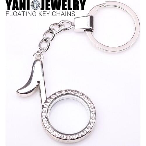 10pcs/lot Free Shipping Ring Keyring Keychains Silver Floating Locket Music note Magnetic Glass Floating Locket Keychains