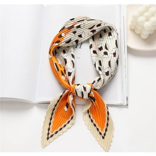 2021 Summer Crinkle Square Silk Scarf For Women Foulard Satin Hijab Head Wraps Neckerchief Female Hair Band Fashion Bandana