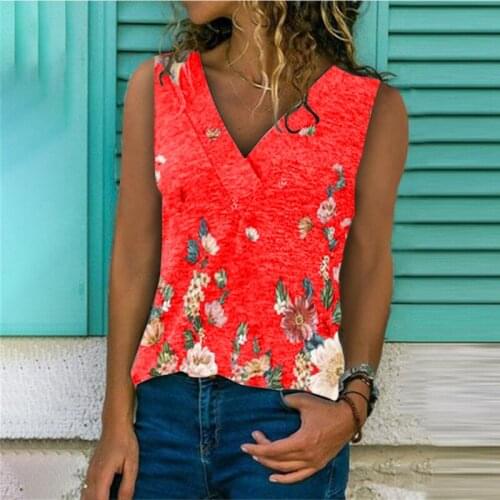 2021 Fashion Flowers Printed Tank Top Women Causal Sleeveless Vest Summer Loose V-neck T-shirt Streetwear