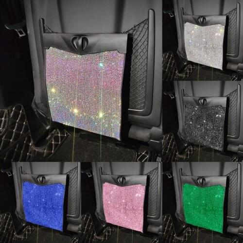 Diamond Car Backseat Napkin Book Organizer Colorful Full Drill Interior Decoration Trash Bag Hanging Folding Back Garbage Can