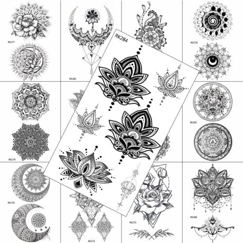 Chains Fake Jewelry Temporary Tattoos Sticker Body Art Arm Tattoos Sheets For Women Geometric Realistic Black Waterpoof Tattoos
