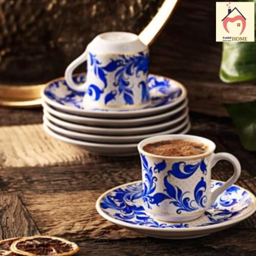 Turkish Coffee Cups With Saucers 12 pcs Ceramic Cup Set Espresso Kitchen Party Drink Ware Home Decor Creative Gifts