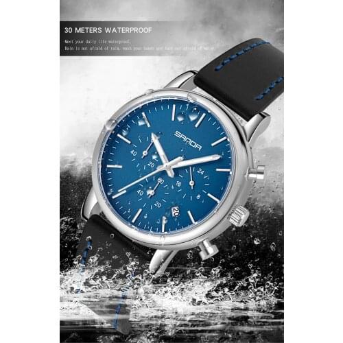 SANDA Men Watches Top Luxury Brand Fashion Sport Mens Wristwatch Leather Quartz Military Watch Men Dispaly Date Week Clock Male