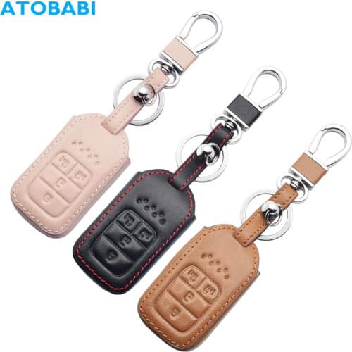Real Leather Car Key Case For Honda 2014 2015 2016 2017 Odyssey EX 4 Buttons Smart Keyless Remote Fobs Cover Skin Keychain Bag