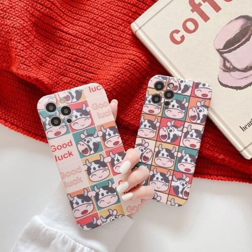 Retro Anime milk cow kawaii Japanese Phone Case For iPhone 12 11 Pro Max Xr Xs Max 7 8 Plus x 12 mini 7Plus case Cute Soft cover