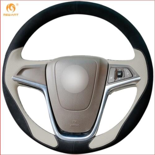 MEWANT Beige Leather Black Suede Car Steering Wheel Cover for Buick Excelle XT GT Encore Opel Mokka Interior Accessories Parts