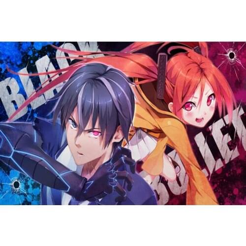 Custom Black Bullet Anime Poster Wall For Living Room Art Poster Decoration Silk Fabric Bright Smooth No Frame Morden Print Wall
