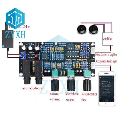 XH-M273 PT2399 Preamplifier Board Karaoke Reverberation Board NE5532 Op Amp DC 12-24V For Moving-coil Microphone