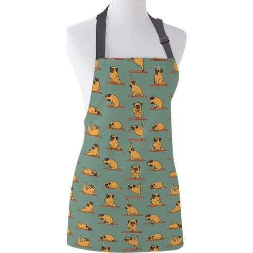 Pug Yoga Print Apron Print Unisex Kitchen Bib with Adjustable Neck for Cooking Gardening