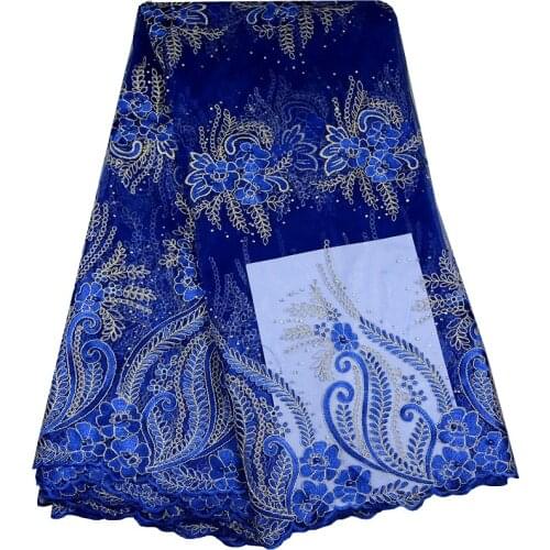 Blue African French Lace Fabric High Quality African Tulle Lace Fabric For Wedding Beaded French Lace Fabric For Wedding A632