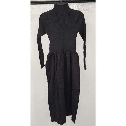 GetSpring Women Dress Black Knitted Dresses Turtleneck Long Sleeve Knit Dress Retro All Match Sweater Dresses Autumn Winter 2021
