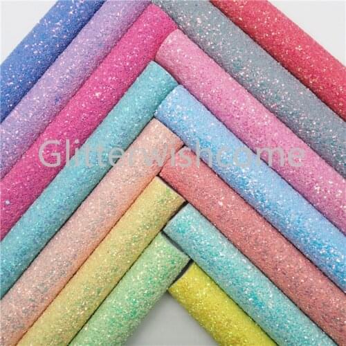 Glitterwishcome 21X29CM A4 Size Synthetic Leather, Pastel Chunky Glitter Leather, Faux PU Leather fabric Vinyl for Bows, GM4030A